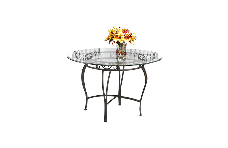 0710 Transitional Style Dining Set with Wrought Iron Glass Table & Chairs