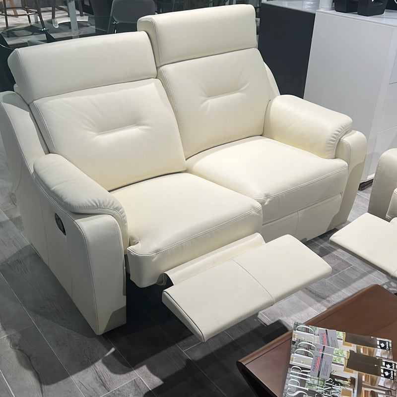 Verona Cream Italian Leather Reclining Sofa Set