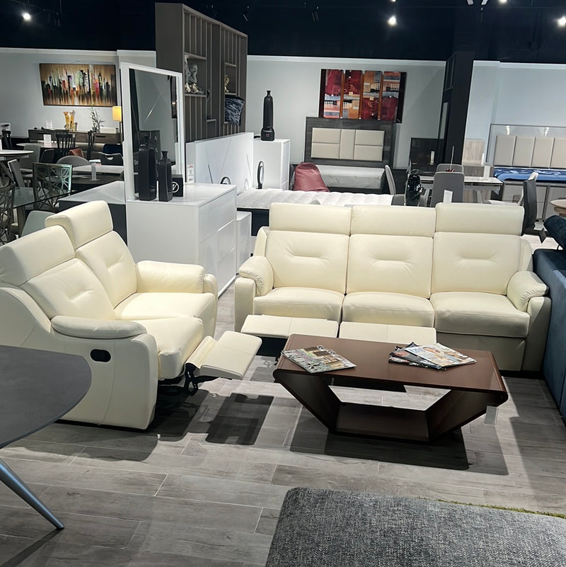 Verona Cream Italian Leather Reclining Sofa Set