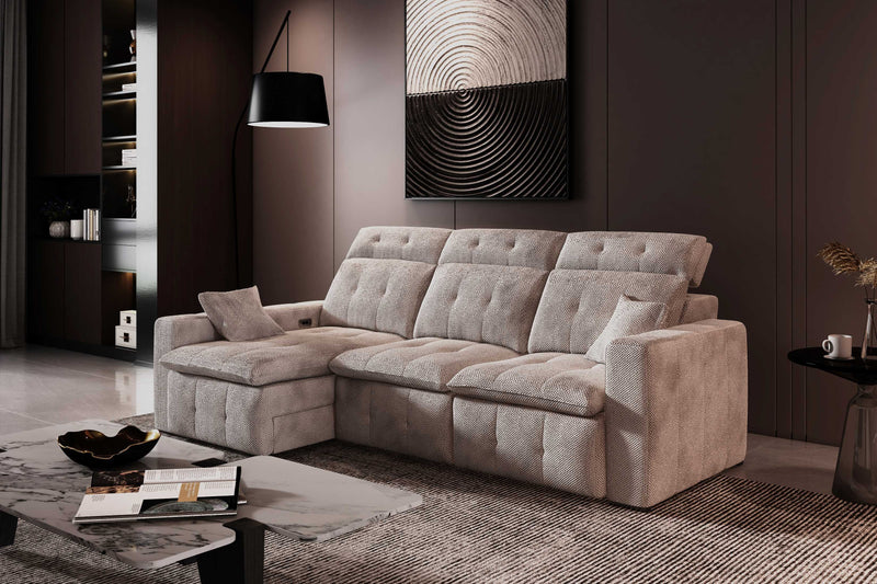 Aldo Sliding Seat Fabric Sectional Sofa with Storage