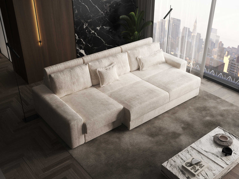 Aria Functional Fabric Sectional Sofa with bed and storage