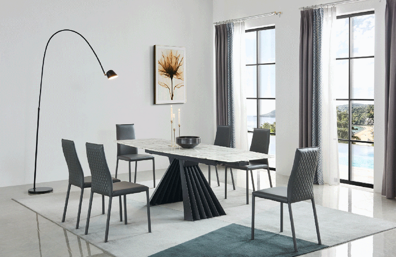 152 Marble Dining Table with 196 Grey Chairs