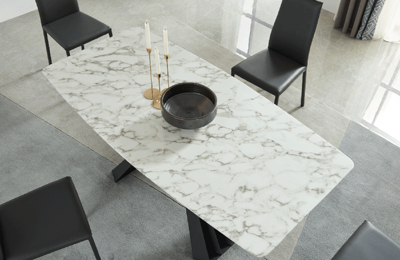 152 Marble Dining Table with 196 Grey Chairs