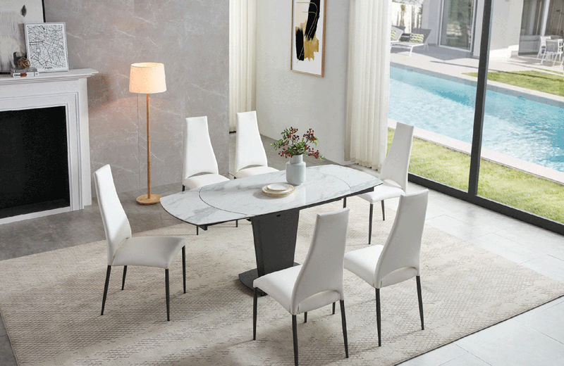 2417 Marble Table White with 3405 White Chairs