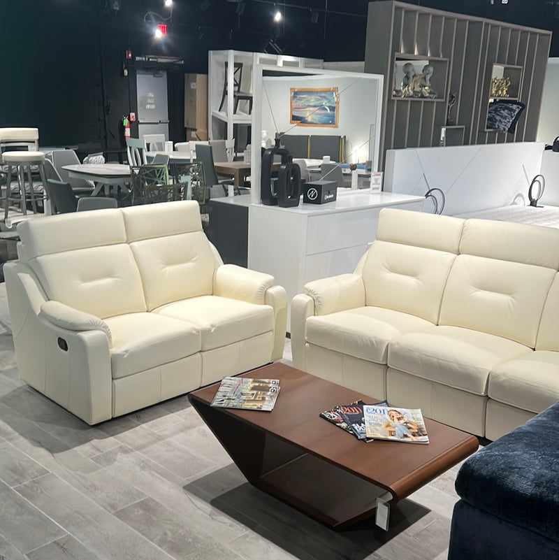 Verona Cream Italian Leather Reclining Sofa Set