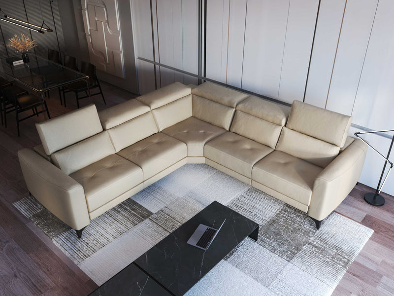 FERRARA BEIGE LEATHER SECTIONAL WITH 3 POWER RECLINERS