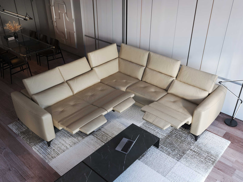 FERRARA BEIGE LEATHER SECTIONAL WITH 3 POWER RECLINERS