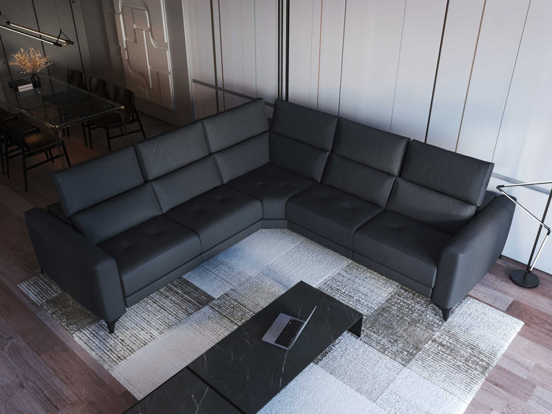 FERRARA DARK GREY LEATHER SECTIONAL WITH 3 POWER RECLINERS