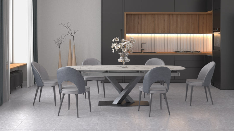 Fondi Ceramic Table with two extensions with Modena chairs