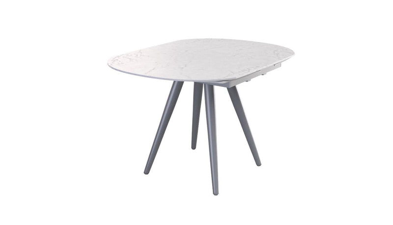 Lavello White Ceramic Dining Table with extensions AND  4  Vittoria Dark grey chairs