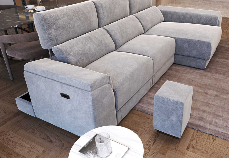 Lucia Light Grey Power Reclining Fabric Sectional Sofa with Storage Chaise