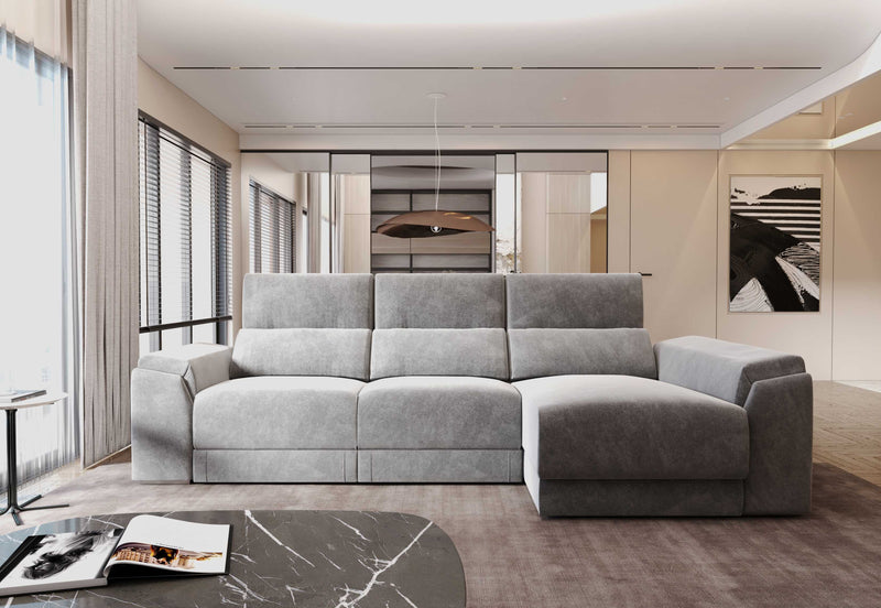 Lucia Light Grey Power Reclining Fabric Sectional Sofa with Storage Chaise