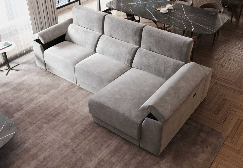 Lucia Light Grey Power Reclining Fabric Sectional Sofa with Storage Chaise