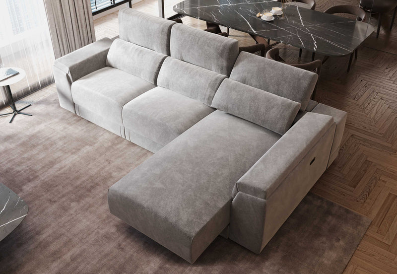 Lucia Light Grey Power Reclining Fabric Sectional Sofa with Storage Chaise