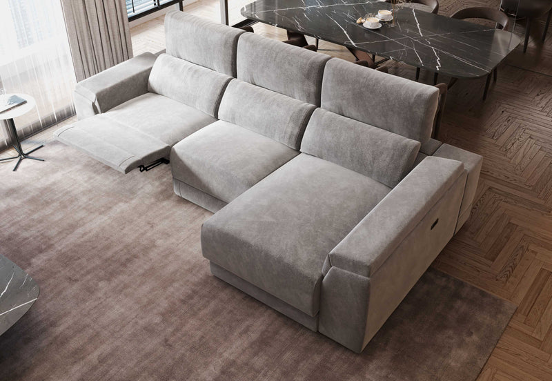 Lucia Light Grey Power Reclining Fabric Sectional Sofa with Storage Chaise