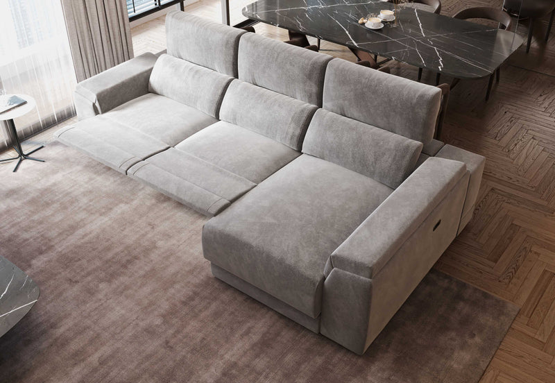 Lucia Light Grey Power Reclining Fabric Sectional Sofa with Storage Chaise