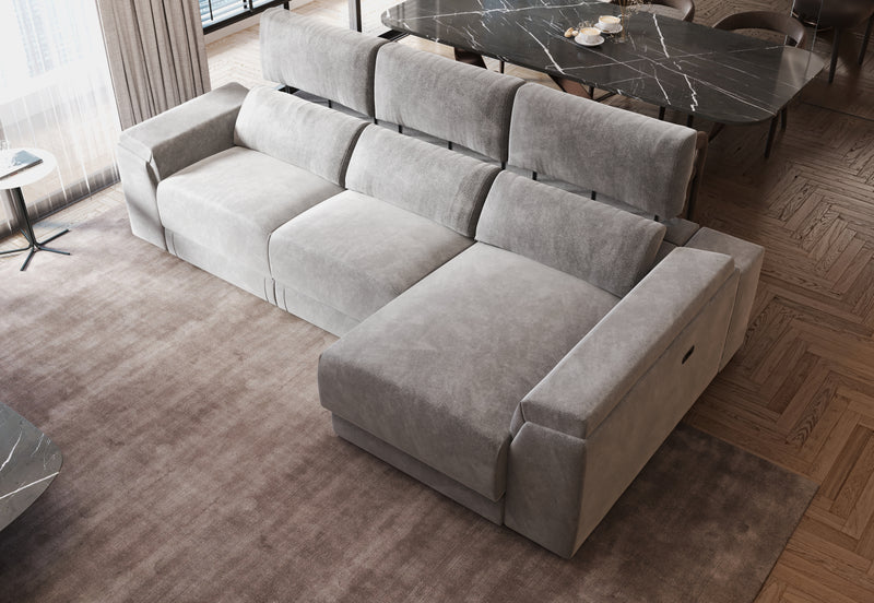 Lucia Light Grey Power Reclining Fabric Sectional Sofa with Storage Chaise