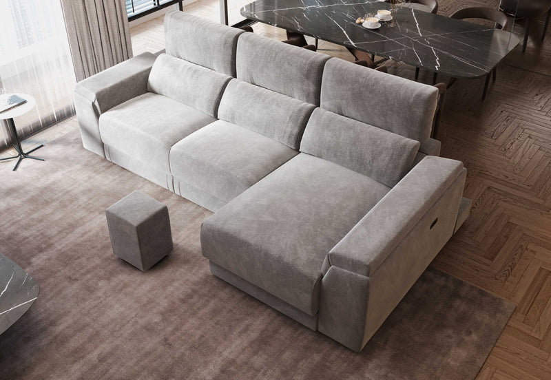 Lucia Light Grey Power Reclining Fabric Sectional Sofa with Storage Chaise