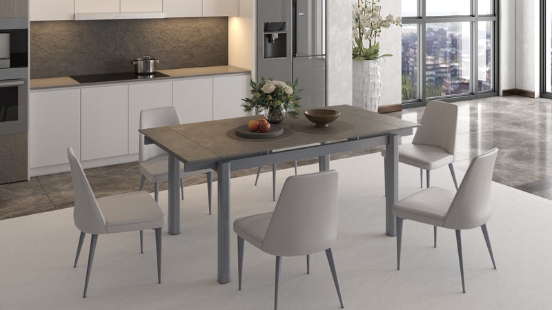 Polla Grey Ceramic table with extensions with Vittoria Light Grey Chairs