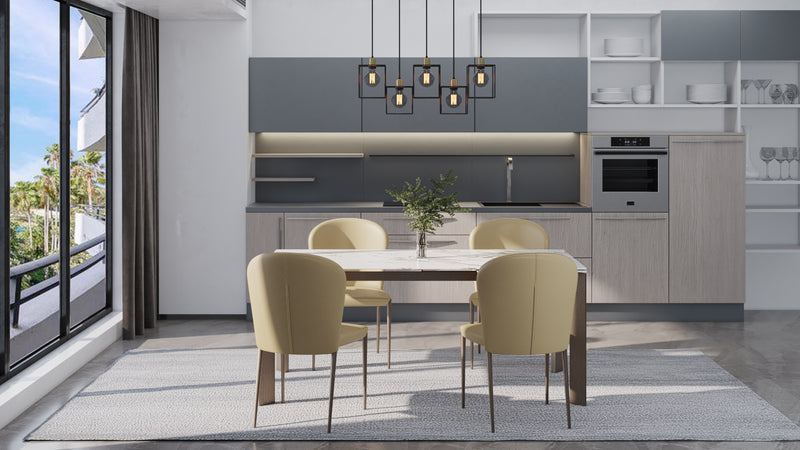 Torino Ceramic Dining table with Riano Beige Chairs