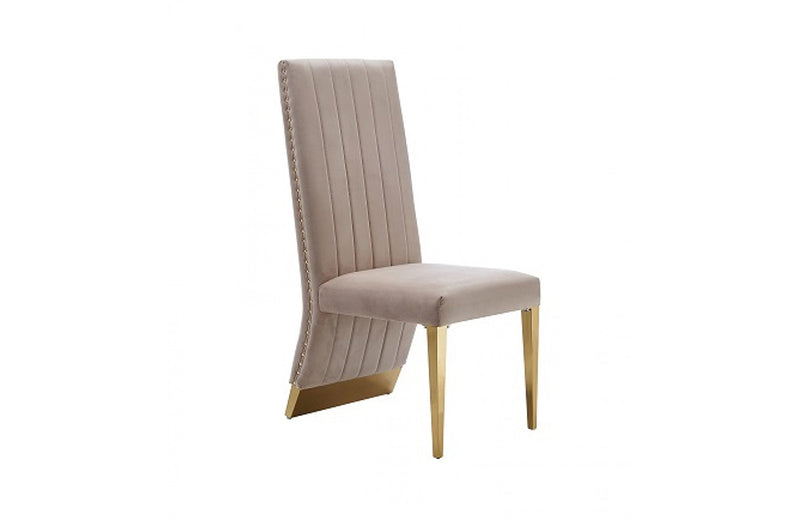 Modrest Keisha Modern Beige Velvet and Gold Dining Chair Set of 2