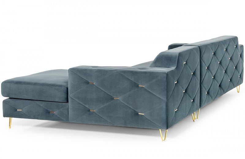 Divani Casa Chesterfield Blue Velvet Right Facing Sectional Sofa