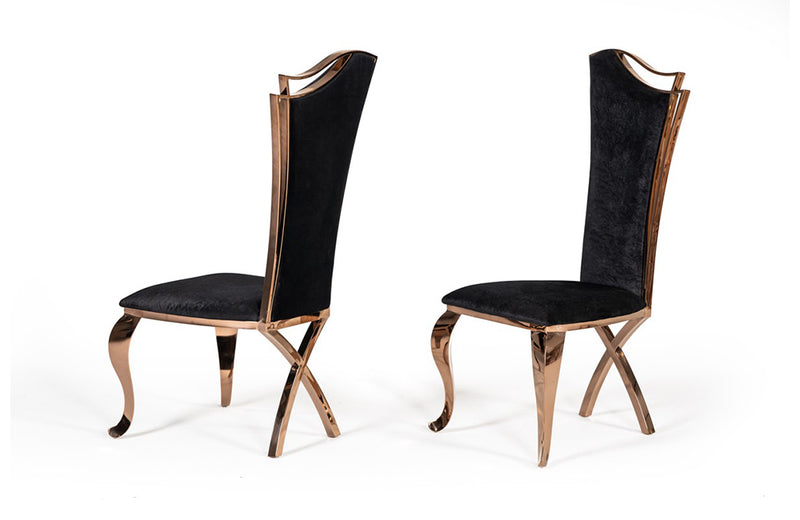 Modrest Bonnie Transitional Black Velvet & Rosegold Dining Chair (Set of 2)