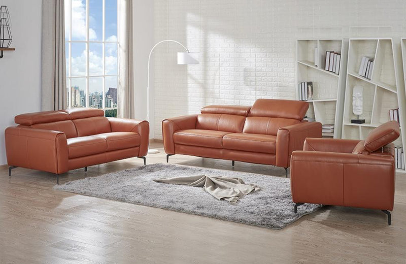 Cooper Orange Leather Sofa Set