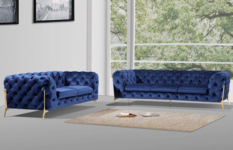 Divani Casa Sheila Modern Dark Blue Fabric Sofa Set