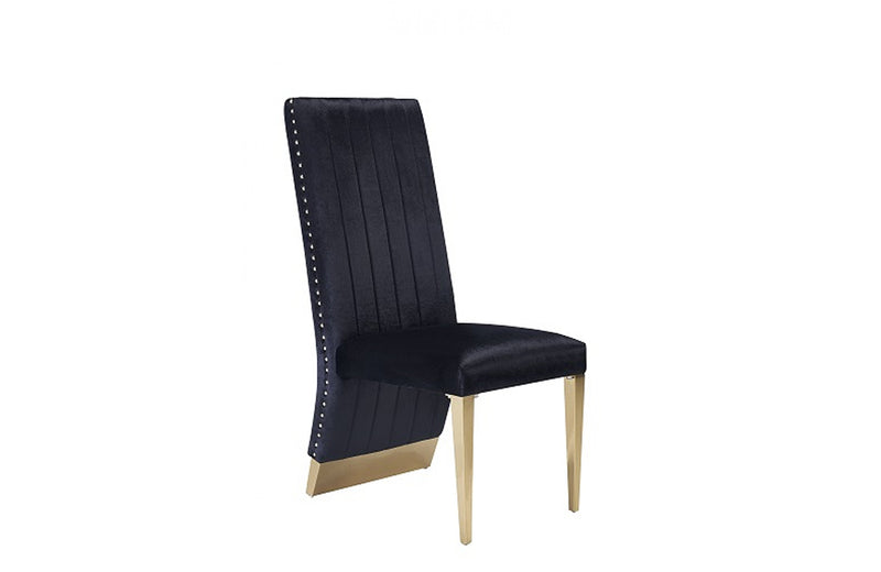 Modrest Keisha Modern Black Velvet and Gold Dining Chair Set of 2