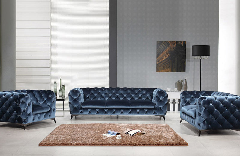 Divani Casa Delilah Modern Blue Fabric Sofa Set