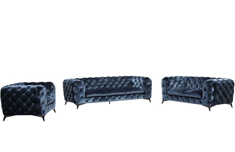 Divani Casa Delilah Modern Blue Fabric Sofa Set