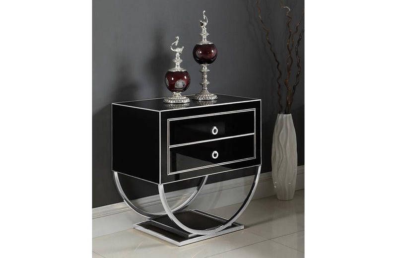 Fabianne Black Chrome Nightstand