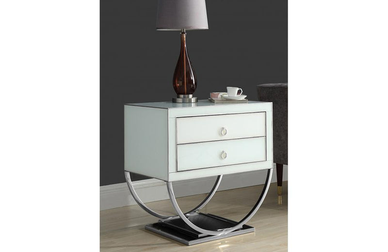 Fabianne White Chrome Nightstand