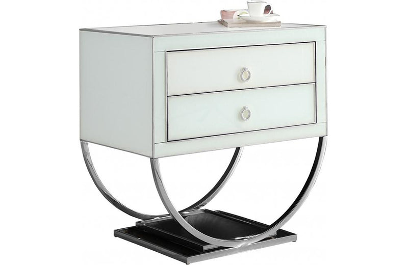 Fabianne White Chrome Nightstand