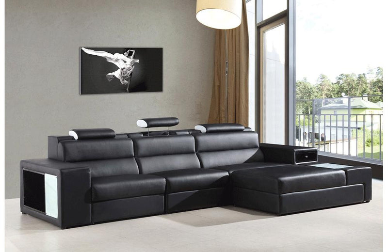 Polaris Contemporary Bonded Leather Sectional Sofa Black