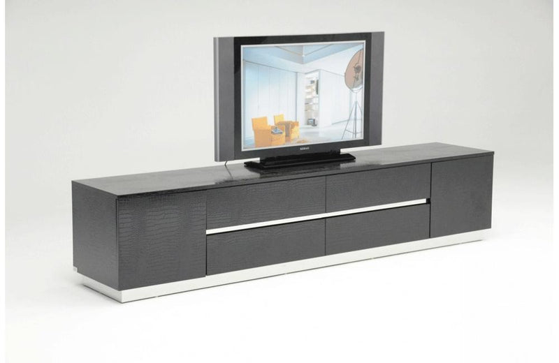 Skyline Modern Crocodile Lacquer TV Stand Black