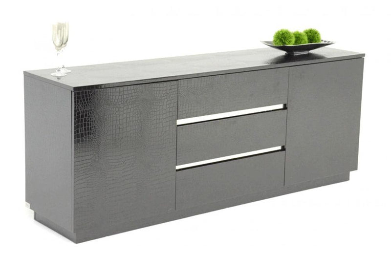 Skyline Modern Crocodile Lacquer Buffet Black