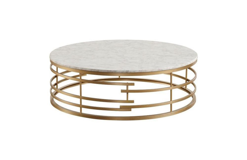 Noble Gold Round Cocktail Table with Faux Marble Top