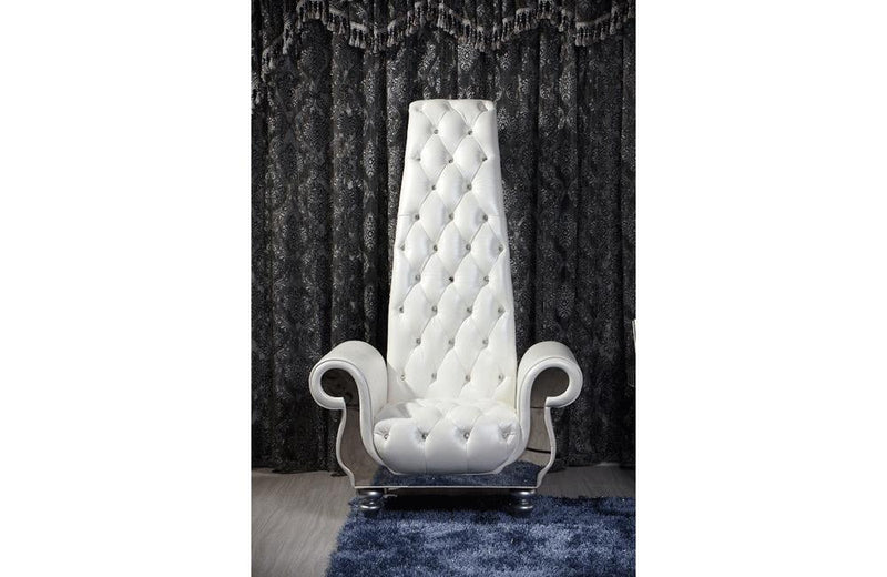 Neo Classical Pearl White Italian Leather Tall Chair