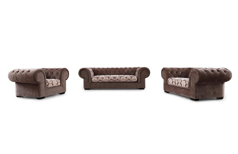 Metropolitan Transitional Brown Fabric Tufted Sofa Set