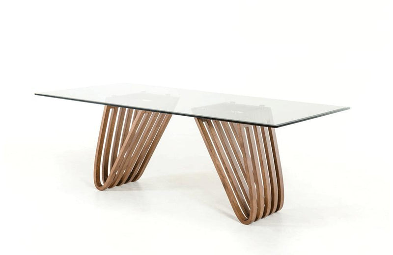 Draper Contemporary Walnut & Glass Dining Table