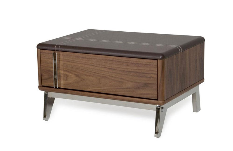 Ria Contemporary Brown Eco-Leather & Walnut Nightstand