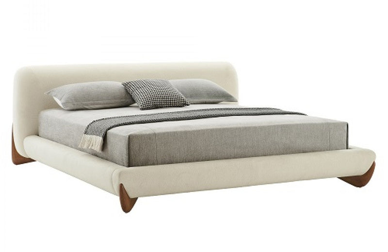 Modrest Fleury Contemporary Cream Fabric and Walnut Bed