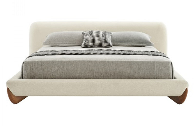 Modrest Fleury Contemporary Cream Fabric and Walnut Bed