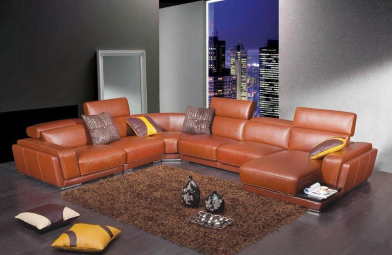 Kenzie Modern Orange Leather Sectional Sofa