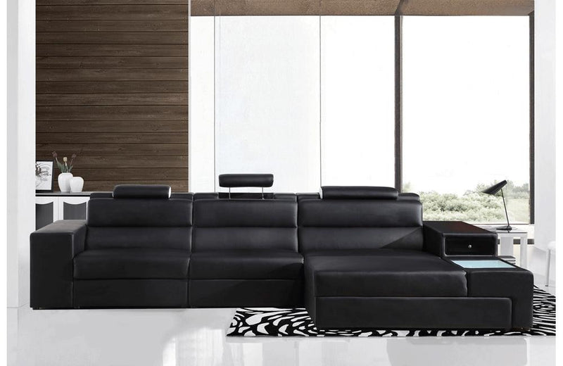 Polaris Contemporary Bonded Leather Sectional Sofa Black