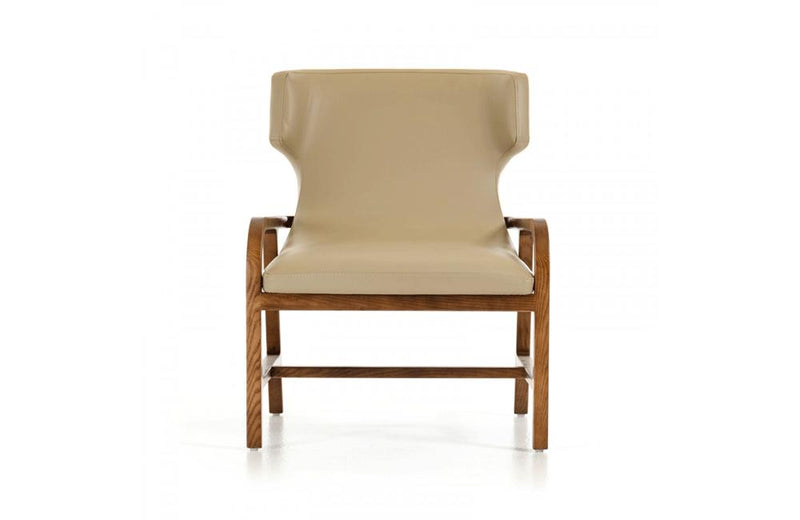 Olenna Modern Taupe & Walnut Accent Chair