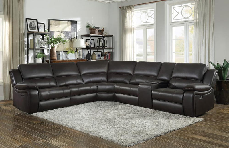 Leonardo Brown Eco-leather Reclining Sectional Sofa