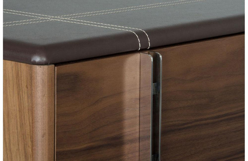 Ria Contemporary Brown Eco-Leather & Walnut Nightstand